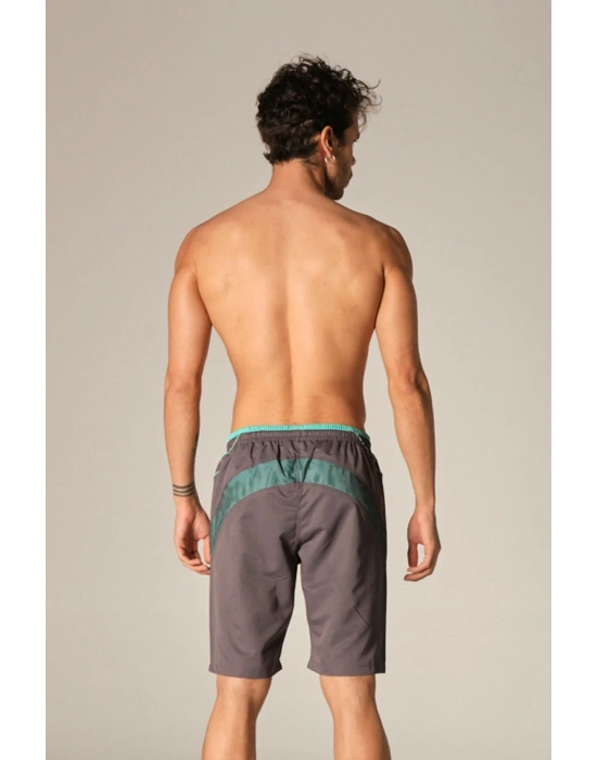 Erkek Deniz Şortu Fermuar Cepli Polyester Su Yitici Özellik Tahriş Etmeyen Astarlı Antrasit K-151