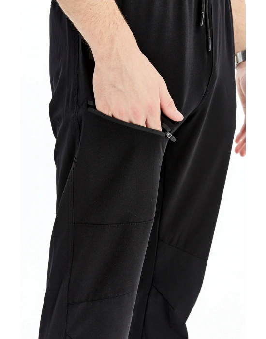 Erkek Eşofman Altı Fermuarlı Cep Paraşüt Kumaş Siyah