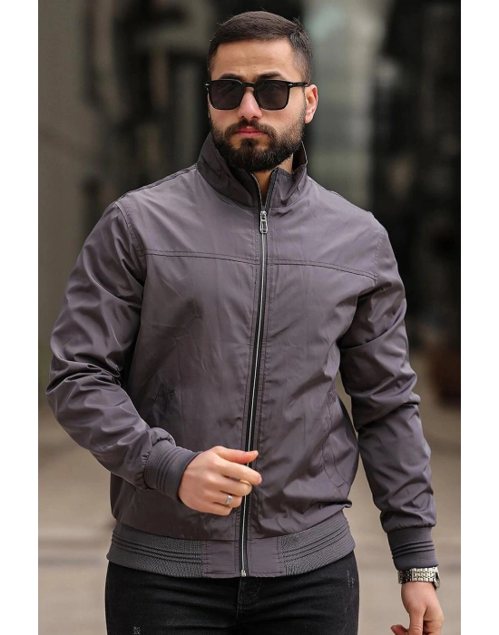 Erkek Gömlek Yaka Baharlık Mont Astarlı Mevsimlik Çeket Antrasit