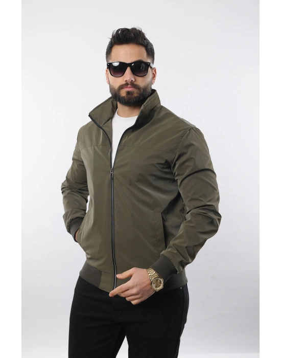Erkek Gömlek Yaka Baharlık Mont Astarlı Mevsimlik Çeket Haki