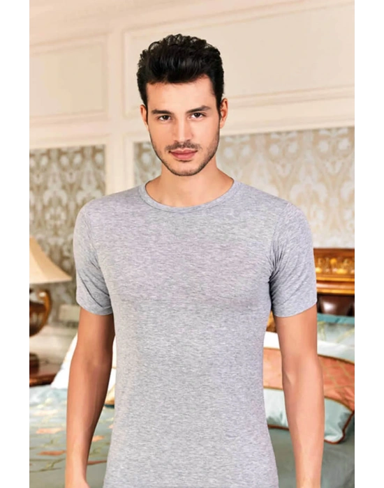 Erkek Gri Likralı Bisiklet Yaka Atlet