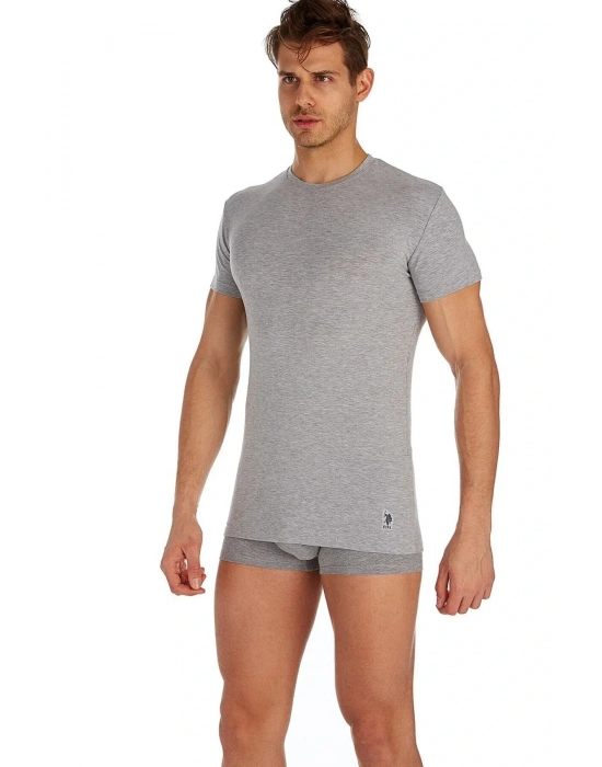 Erkek Gri Melanj 2 Li Yuvarlak Yaka Atlet