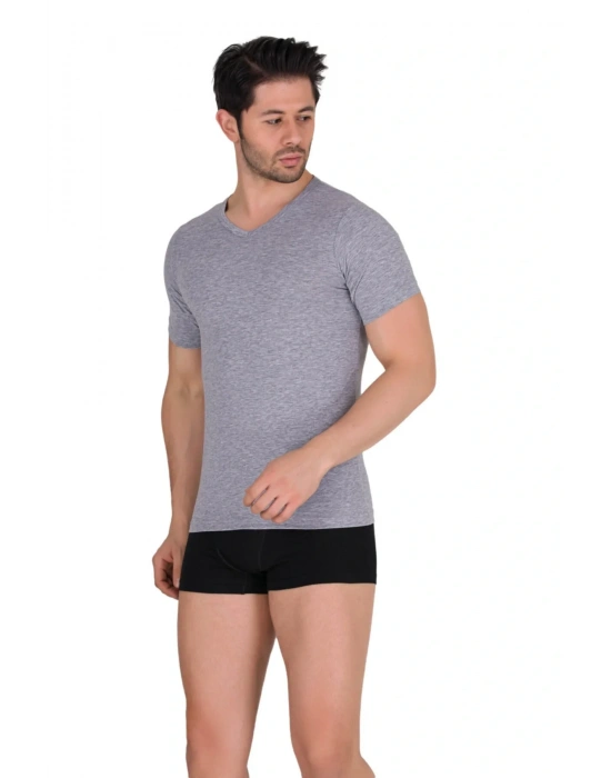 Erkek Gri V Yaka Tişört B1027