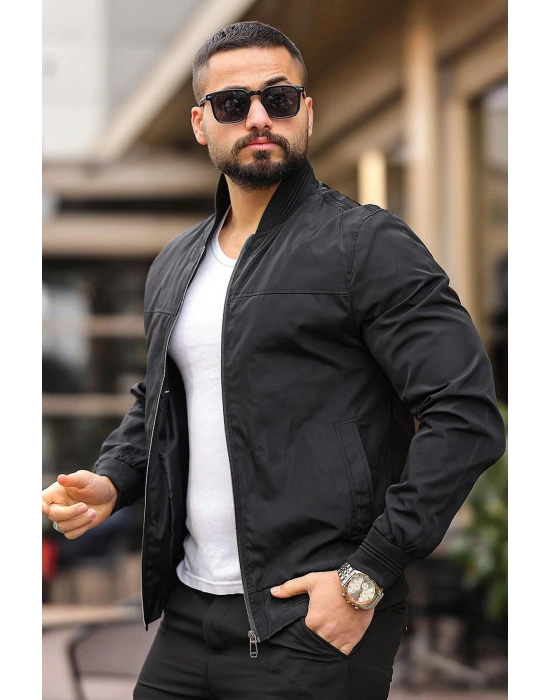 Erkek Kolej Yaka Baharlık Mont Astarlı Mevsimlik Çeket Siyah