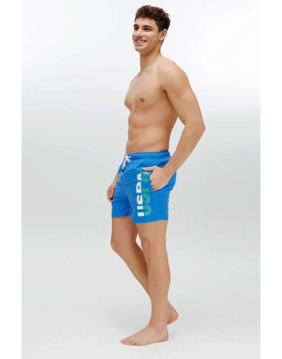 Erkek Saks Mavi Orta Boy Deniz Şortu