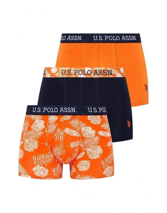 Erkek Turuncu Baskılı - Lacivert - Turuncu 3lü Boxer