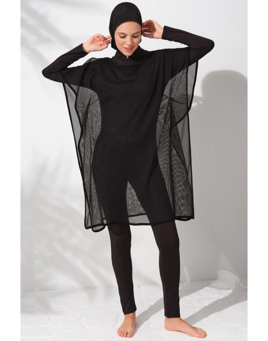 Fileli Tesettür Tulum Mayo Siyah 231919