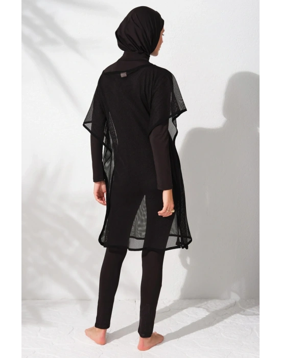 Fileli Tesettür Tulum Mayo Siyah 231919