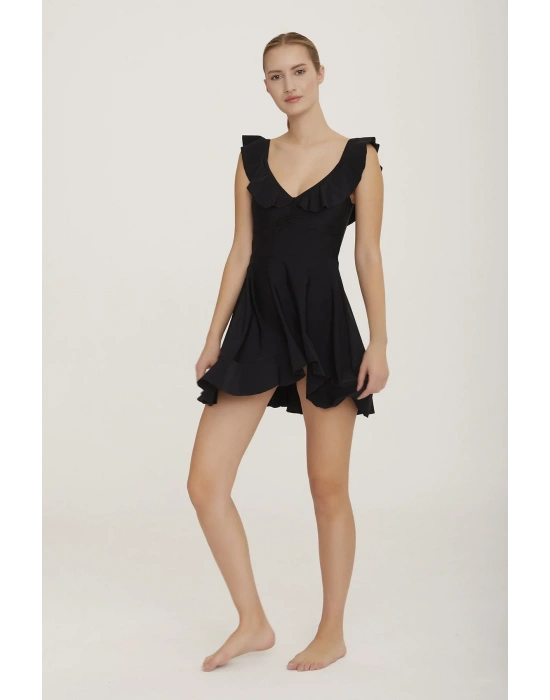 Fırfır Detaylı Elbise Mayo