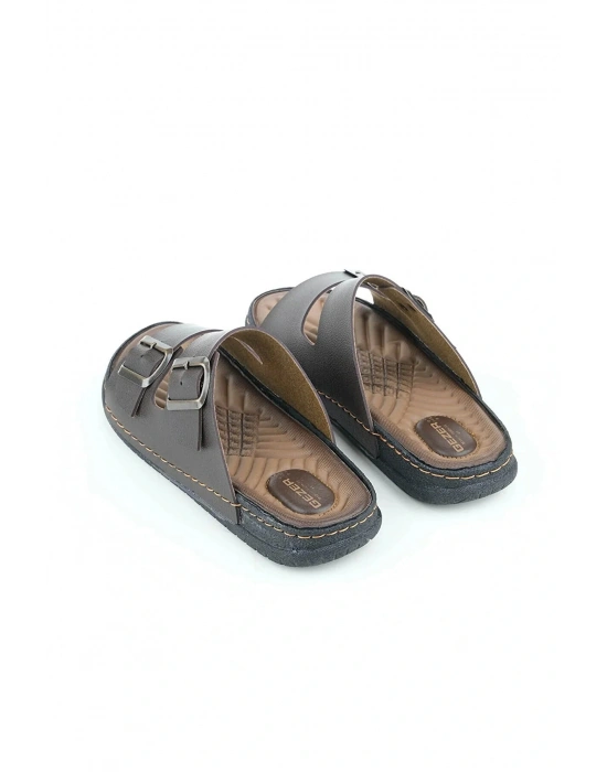 Gezer Çift Tokalı Erkek Masaj Tabanlı Anatomik Terlik Kahverengi