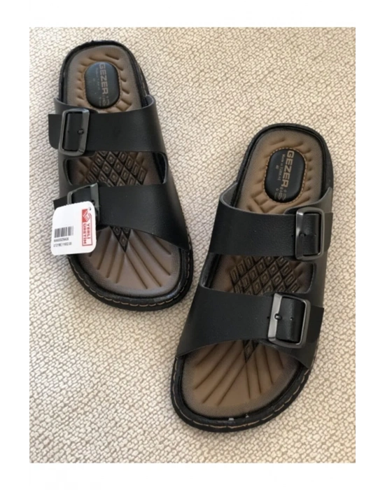 Gezer Erkek Çift Tokalı Terlik Masaj Tabanlı Anatomik Siyah