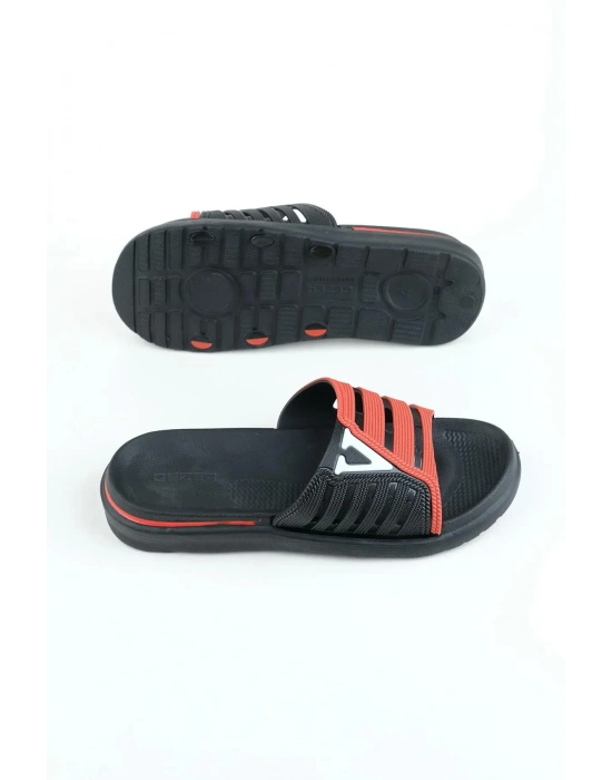 Gezer Eva Yazlık Erkek Kaydırmaz Taban Terlik Kırmızı-Siyah