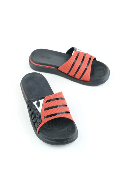 Gezer Eva Yazlık Erkek Kaydırmaz Taban Terlik Kırmızı-Siyah