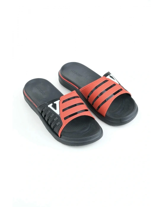 Gezer Eva Yazlık Erkek Kaydırmaz Taban Terlik Kırmızı-Siyah
