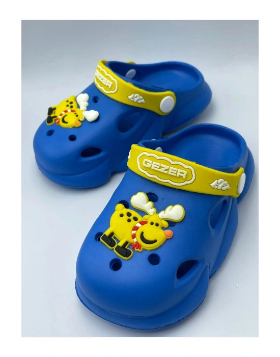 Gezer Kaydırmaz Taban Erkek Çocuk Terlik Geyik Mavi Sarı