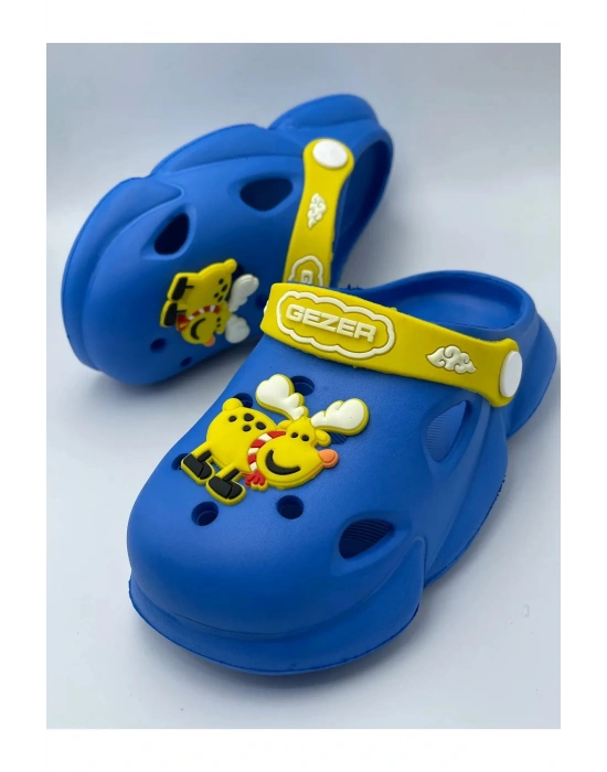 Gezer Kaydırmaz Taban Erkek Çocuk Terlik Geyik Mavi Sarı