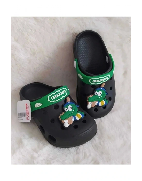 Gezer Kaydırmaz Taban Erkek Çocuk Terlik Timsah Siyah