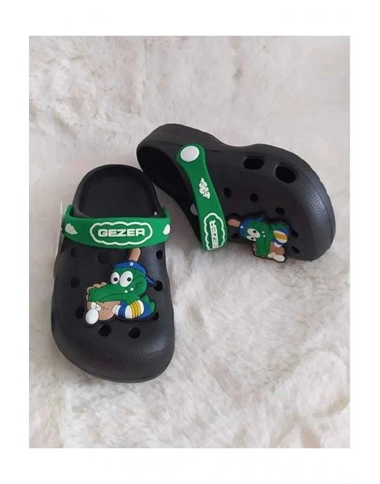 Gezer Kaydırmaz Taban Erkek Çocuk Terlik Timsah Siyah