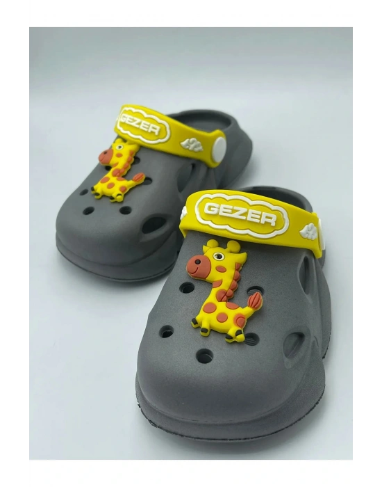 Gezer Kaydırmaz Taban Erkek Çocuk Terlik Zurafa Gri Sarı