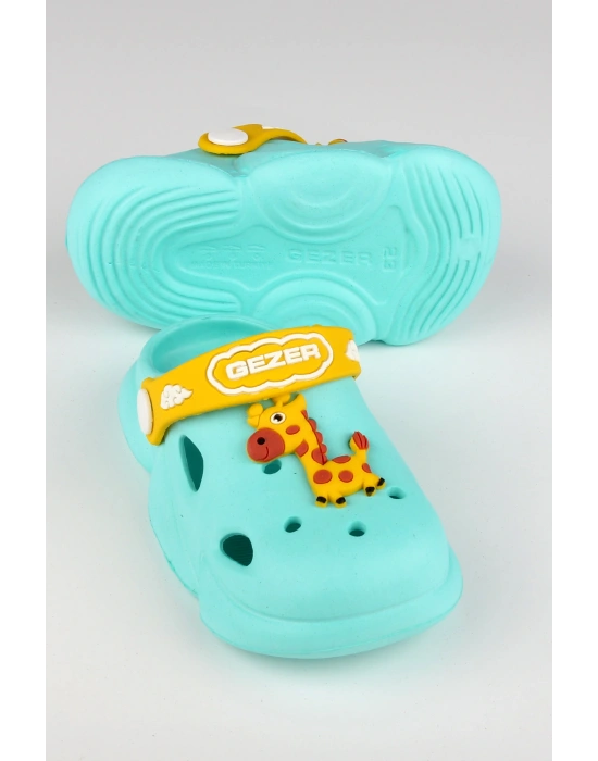 Gezer Kaydırmaz Taban Kız Çocuk Terlik Zurafa Mint Yeşili Sarı