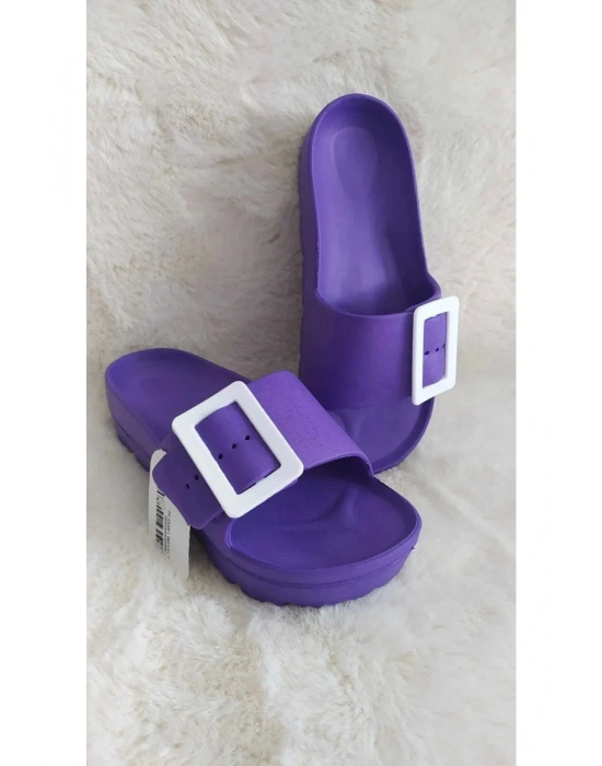 Gezer Kaymaz Taban Kadın Terlik Tokalı Mor