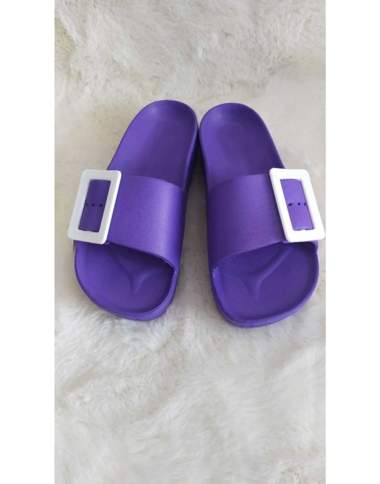 Gezer Kaymaz Taban Kadın Terlik Tokalı Mor