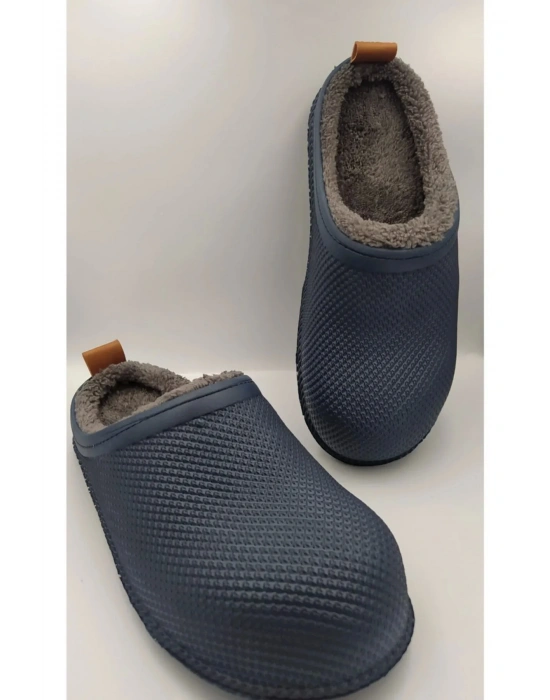 Gezer Kışlık Islak Zemin Erkek Terlik Önü Kapalı Tüylü Lacivert