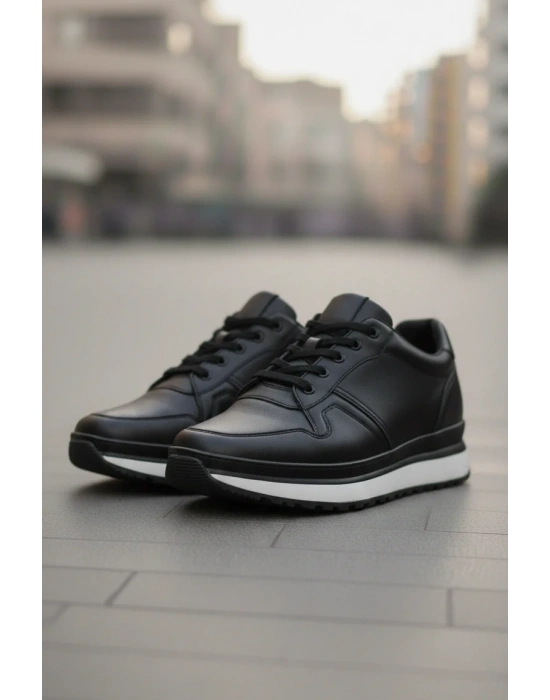 Hakiki Deri Ayakkabı Hafif Taban İçi Dışı Deri Siyah