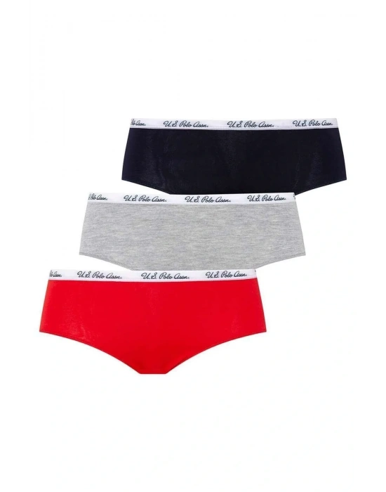 H.t.a-1026-h.t.a U.s. Polo Assn. Kadın Kırmızı - Gri Melanj - Lacivert 3 Lü Şort H.t.a-1026-h.t.a