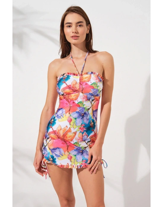 Jersey Soft Straplez Elbise Mayo Garden 231128-d