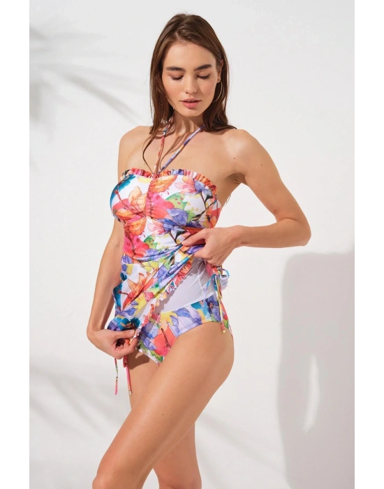 Jersey Soft Straplez Elbise Mayo Garden 231128-d