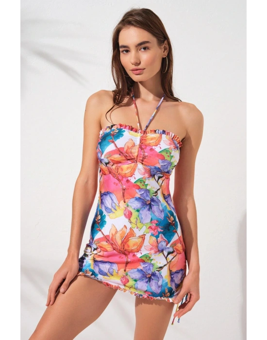 Jersey Soft Straplez Elbise Mayo Garden 231128-d