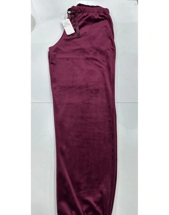 Kadın Kadife Alt Pijama Bordo