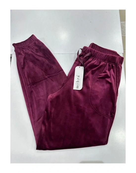 Kadın Kadife Alt Pijama Bordo