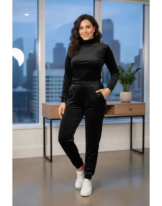 Kadın Kadife Alt Pijama Siyah