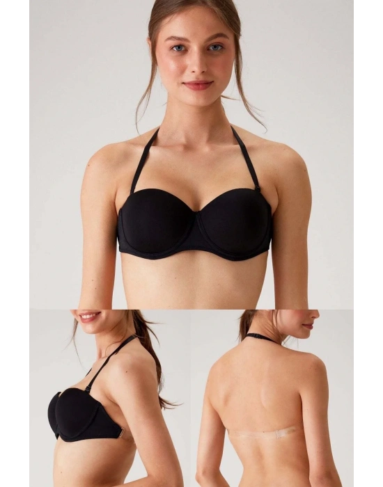 Kadın 6027 Pisa Destekli Push-up Straplez Multi Function Sütyen Siyah