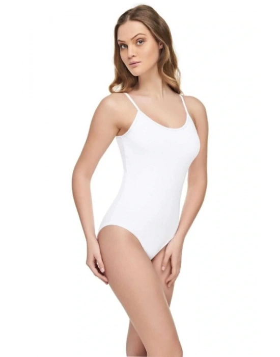 Kadın Beyaz Elastan Likralı Pamuklu İp Askılı Atlet