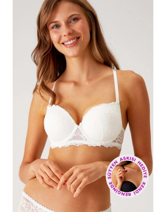 Kadın Ekru 6208 Ekstra Push Up Dolgulu Dantelli Sütyen