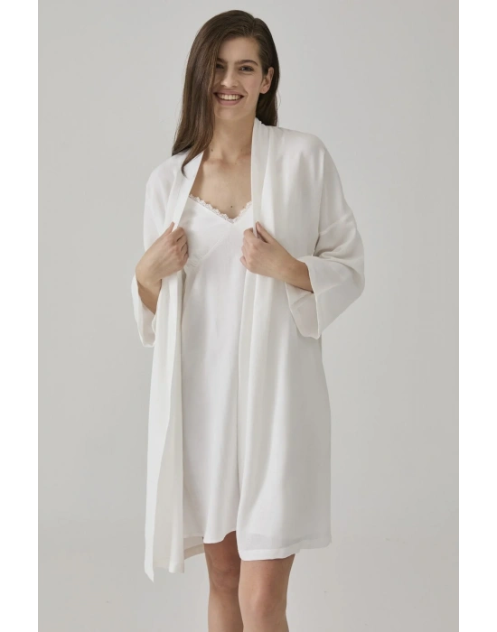 Kadın Ekru Jakarlı Sabahlık