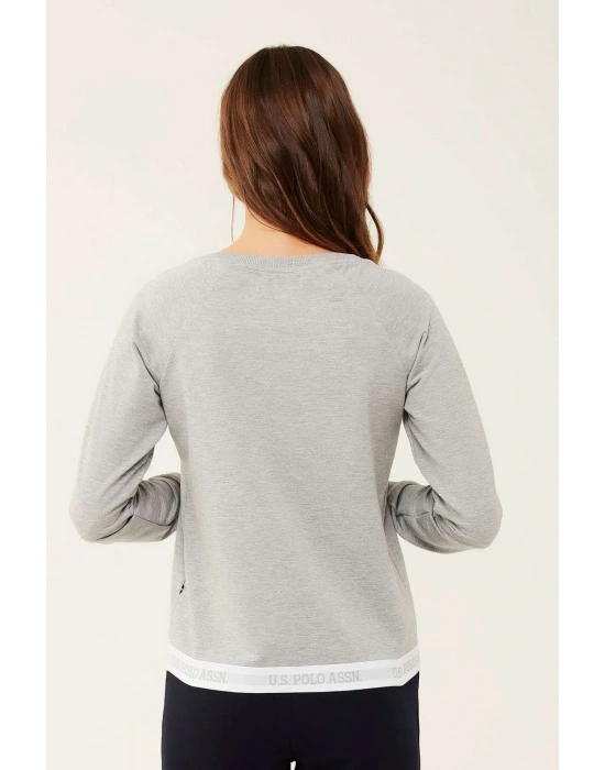 Kadın Gri Melanj Yuvarlak Yaka Ev Giyim