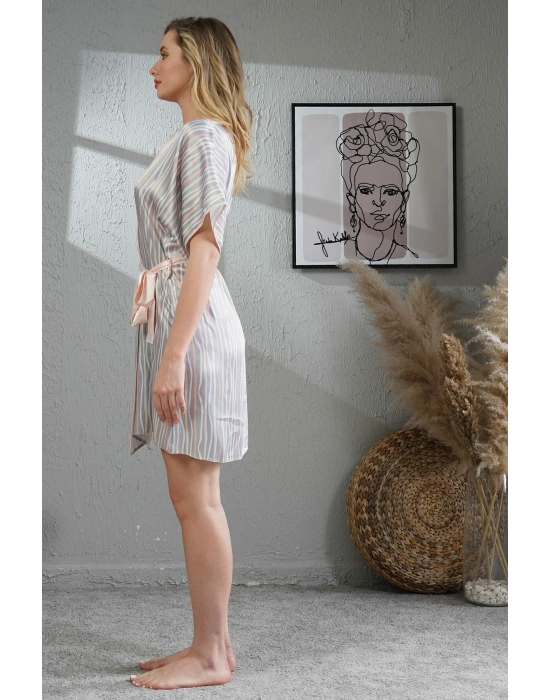 Kadın Gri Saten Kadın Sabahlık