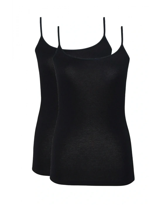 Kadın İnce Askılı Atlet 2li Paket Essential 1591 - Siyah