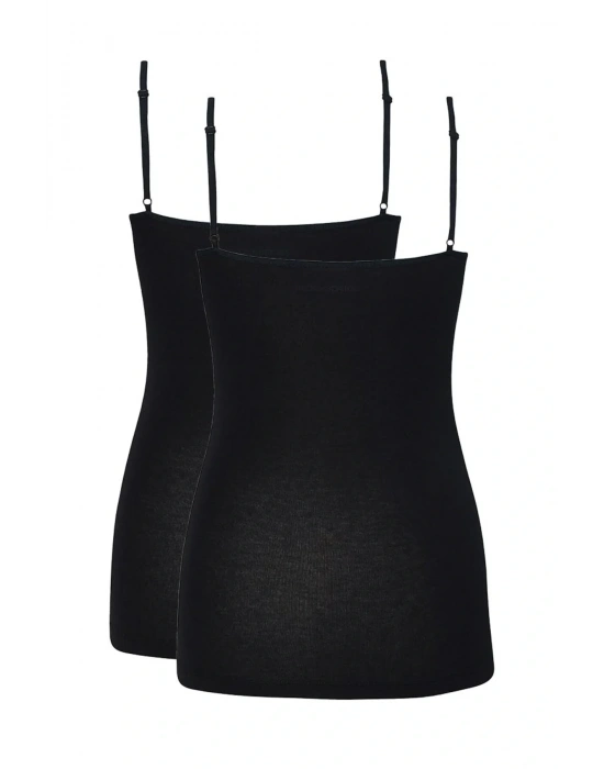 Kadın İnce Askılı Atlet 2li Paket Essential 1591 - Siyah