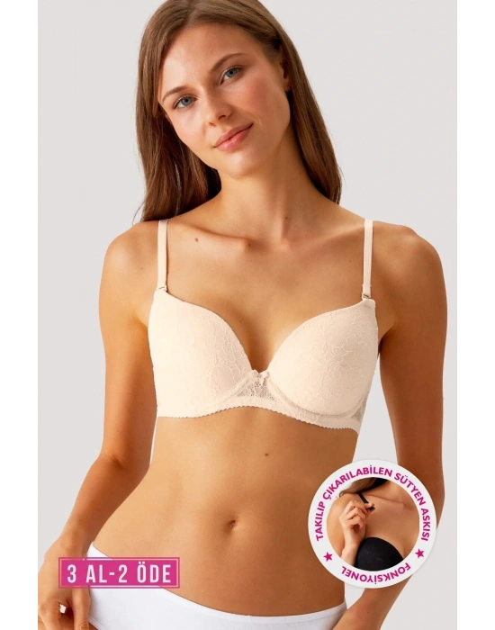 Kadın Inci 6221 Lyon Balenli Double Push Up Ekstra Dolgulu Dantelli Tak-çıkar Askılı Sütyen