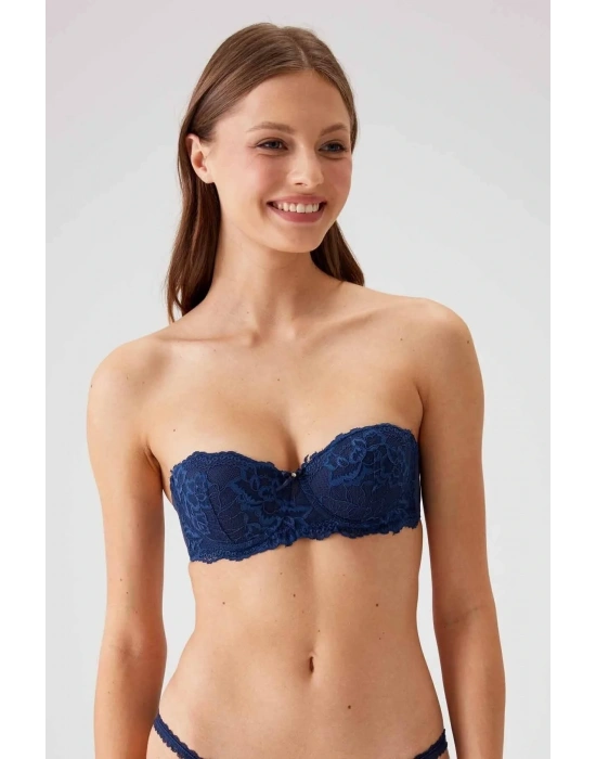 Kadın Lacivert 6203 Balenli Destekli Straplez Dantelli Sütyen