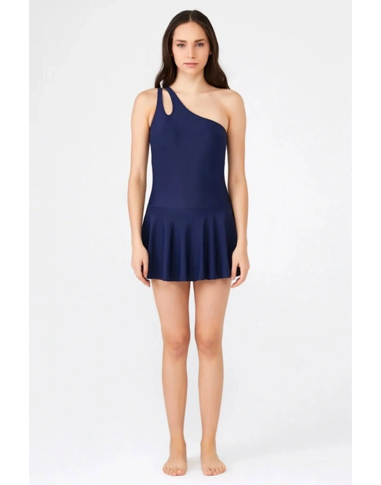 Kadın Lacivert Tek Askı Etekli Mayo