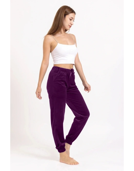 Kadın Lastikli Kadife Tek Alt Pijama