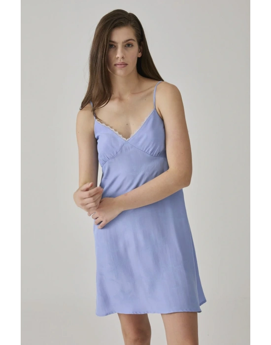 Kadın Mavi Jakarlı Gecelik