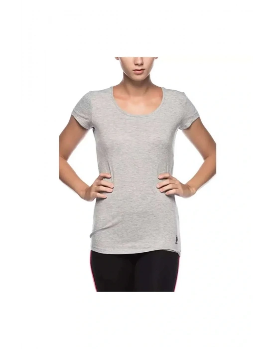 Kadın Modal Pamuklu Basic Derin Yaka Gri Melanj T-shirt