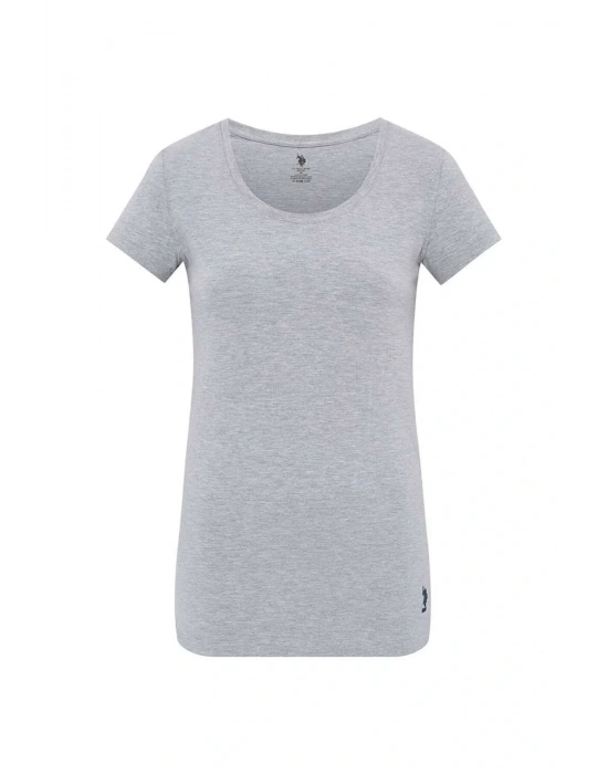 Kadın Modal Pamuklu Basic Derin Yaka Gri Melanj T-shirt